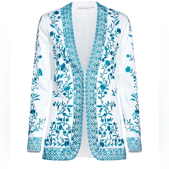 ALICE AND OLIVIA - EMBROIDERED OFFICE COLLARLESS CHRISELLE BLAZER - Picture 3 of 4